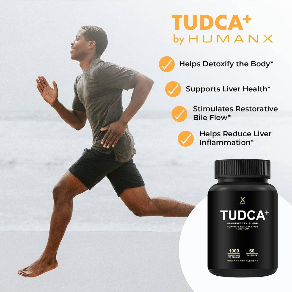 HumanX Tudca+ ingredients milk thistle illustration emphasizes liver cell support.