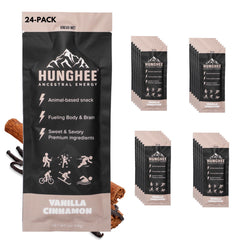 Hunghee Ancestral Energy Vanilla Cinnamon Pack label showing ghee and honey blend for athletes