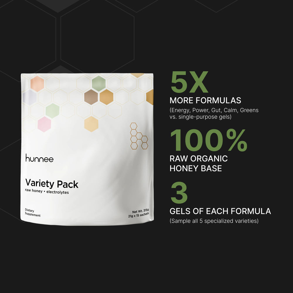 Hunnee energy gel with caffeine showcases quick energy before workouts.