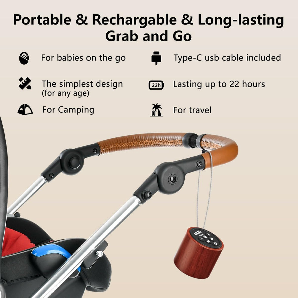 Hushing noise machine controls with clear buttons simplify use for all ages.