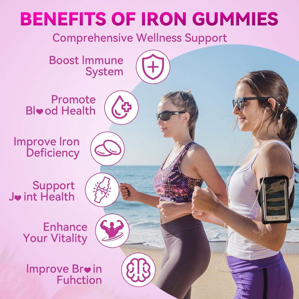 HUUAYAO Iron Gummies being poured from bottle for easy intake.