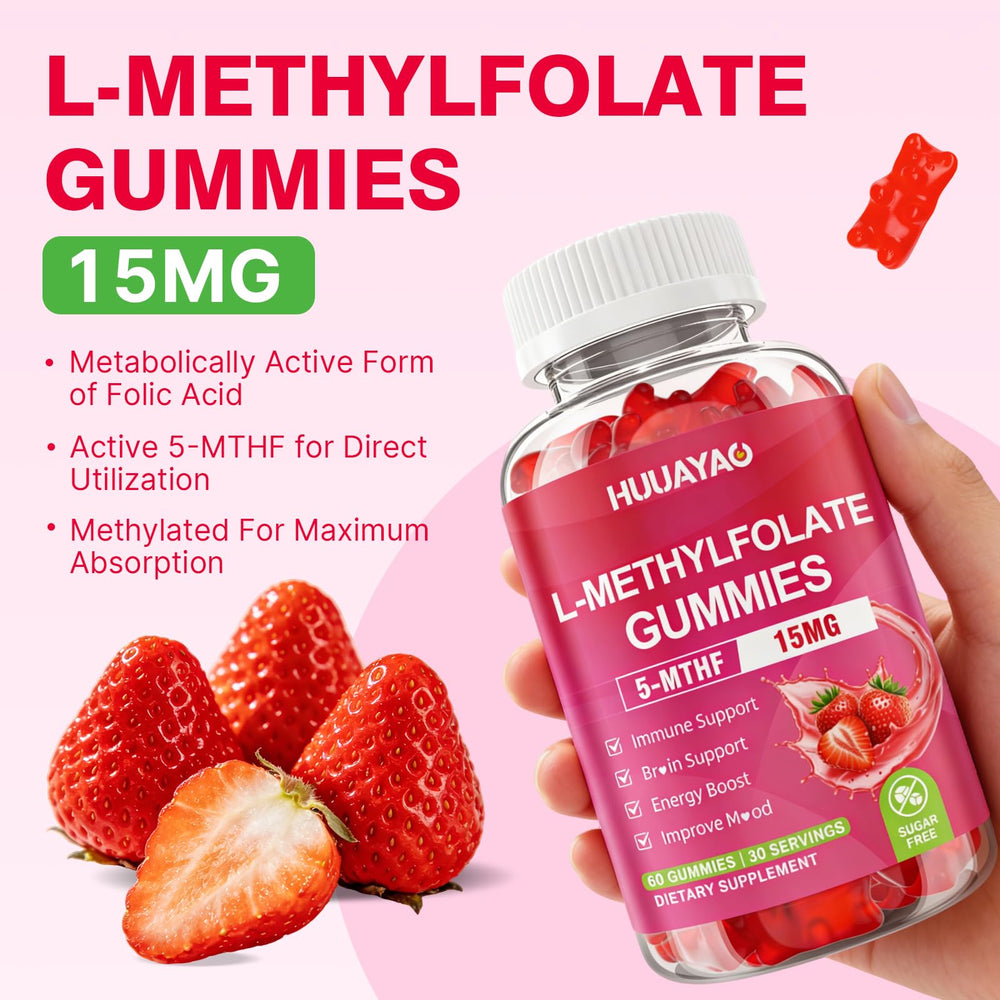 Strawberry flavored HUUAYAO gummies inviting a tasty daily routine