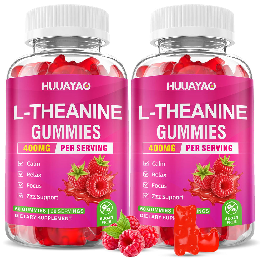 HUUAYAO L-Theanine Gummies raspberry bottle front for calm focus