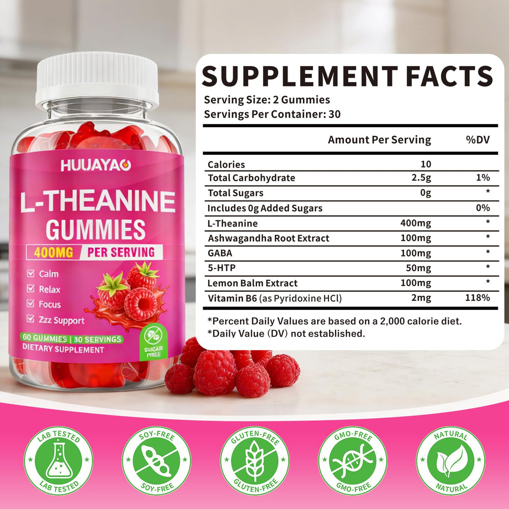 HUUAYAO L-Theanine Gummies close-up of gummies for easy, tasty calm