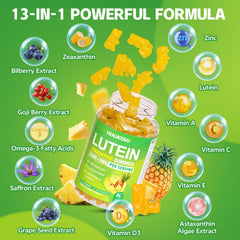 HUUAYAO Lutein Gummies ingredients chart showing antioxidants and nutrients.