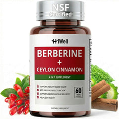 HiWell Berberine Cinnamon bottle front highlighting 4-in-1 metabolic support.