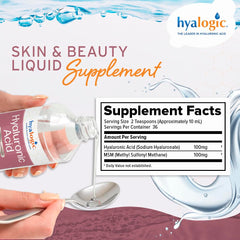 Hyalogic label close-up showing HA and MSM for skin hydration.