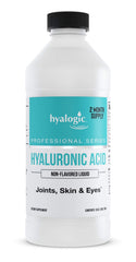 Hyalogic Professionals Series HA bottle shown for daily skin and joint hydration.