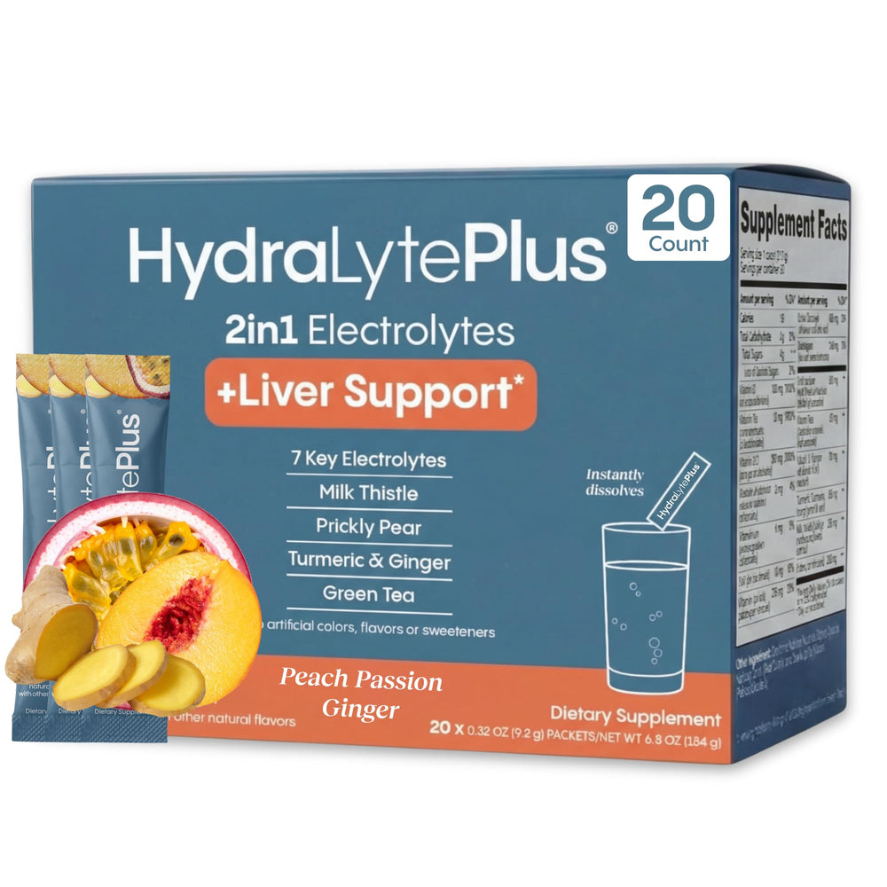 Hydralyte Liver Support electrolyte stick dissolving in water for quick hydration