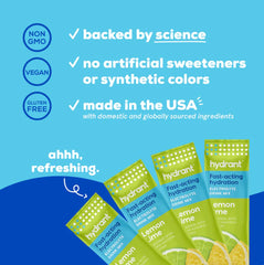 Hydrant Hydrate lemon lime 30-pack packaging laid out for convenient purchase.