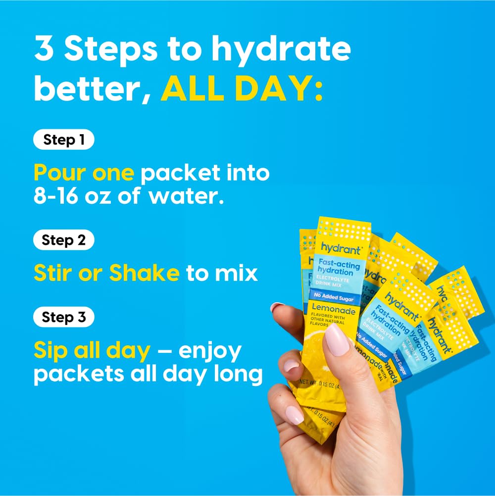 HYDRANT Lemonade stick packet on kitchen counter demonstrates quick mix