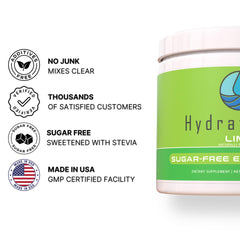 Hydrate Pro glass with lime water highlights refreshing taste and hydration.