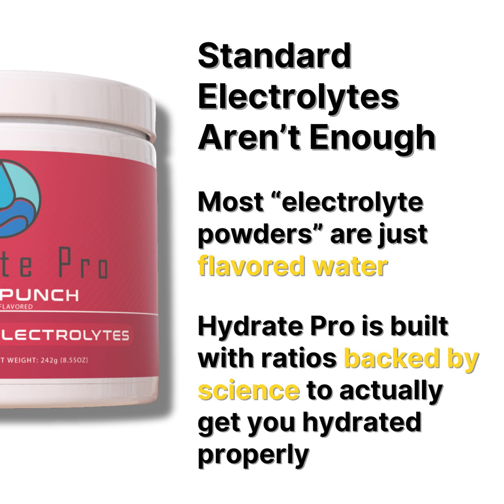 Hydrate Pro powder dissolving in water to create a clear beverage