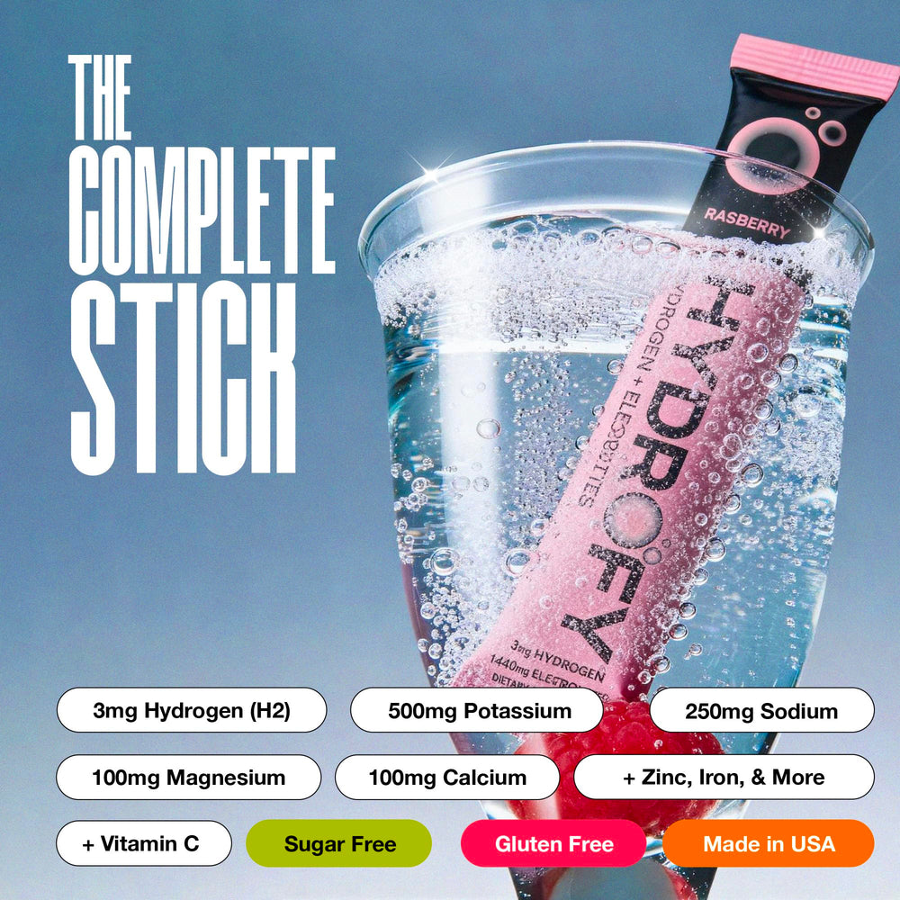 Hydrofy post-workout recovery supports refreshed muscles with hydrogen-infused electrolytes.