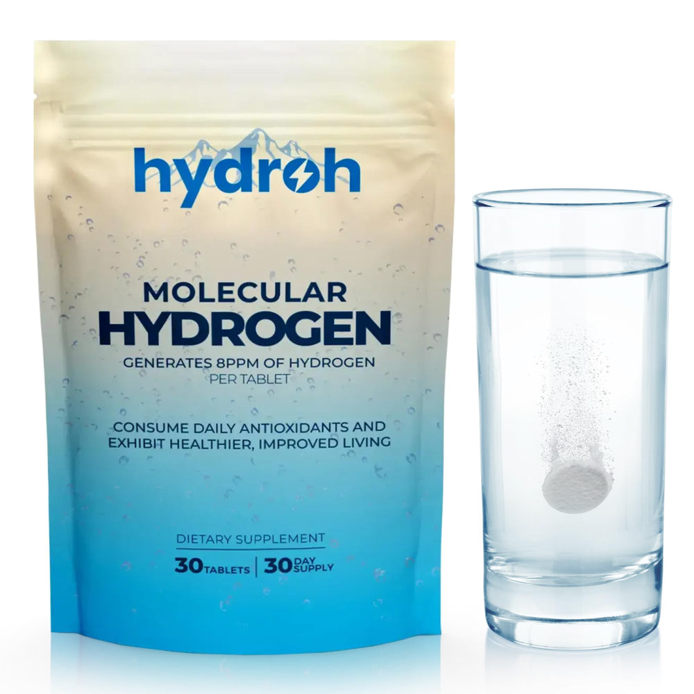 Hydroh hydrogen tablets dissolving in water for a refreshing hydrogen boost.