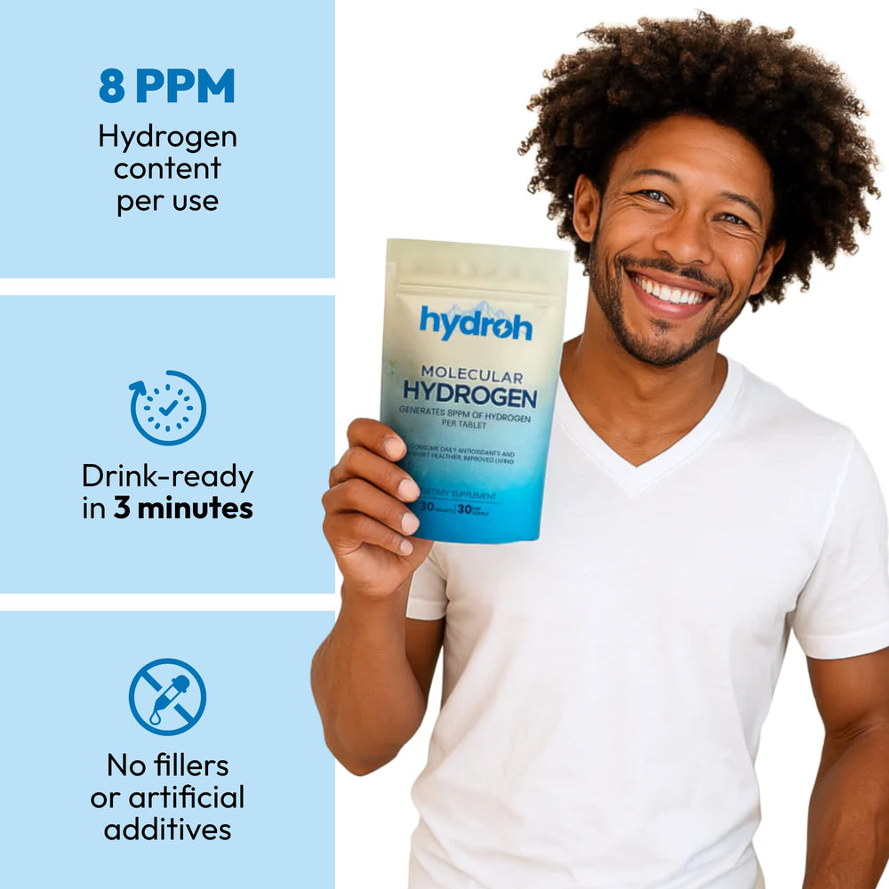 Hydroh packaging tube showing tablets designed for daily use.