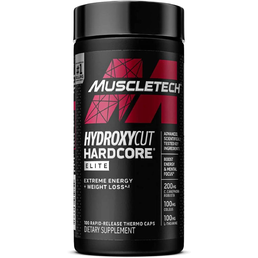 Hydroxycut Hardcore Elite bottle shown for daily energy support.