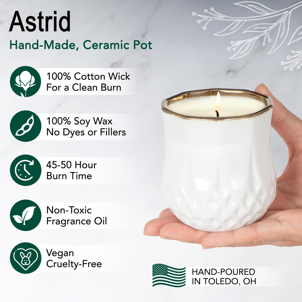 Hyggelight Astrid candle with seed label to grow wildflowers after use.