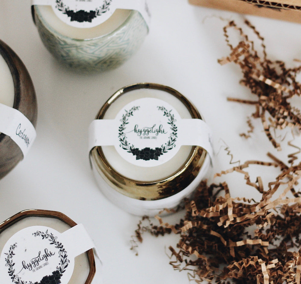 Gift-ready Hyggelight Clara lavender candle in elegant packaging.