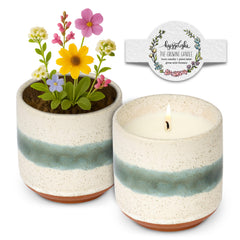 Hyggelight Edithchai scented candle in a ceramic pot creates cozy ambiance.