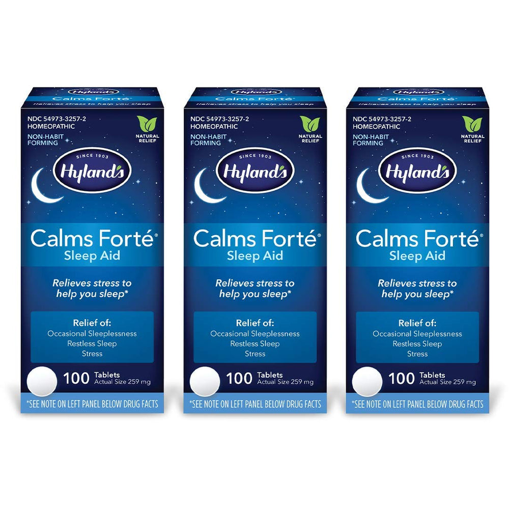 Hyland's Calms Forte sleep tablets bottle for gentle relief during nighttime