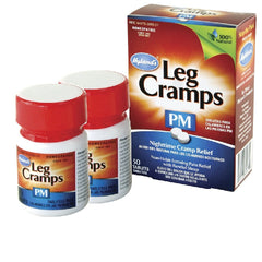 Hyland's Leg Cramps PM tablets bottle offering nighttime leg comfort.