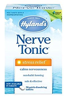 Hyland's Nerve Tonic Quick-Dissolve bottle provides convenient stress support on the go.