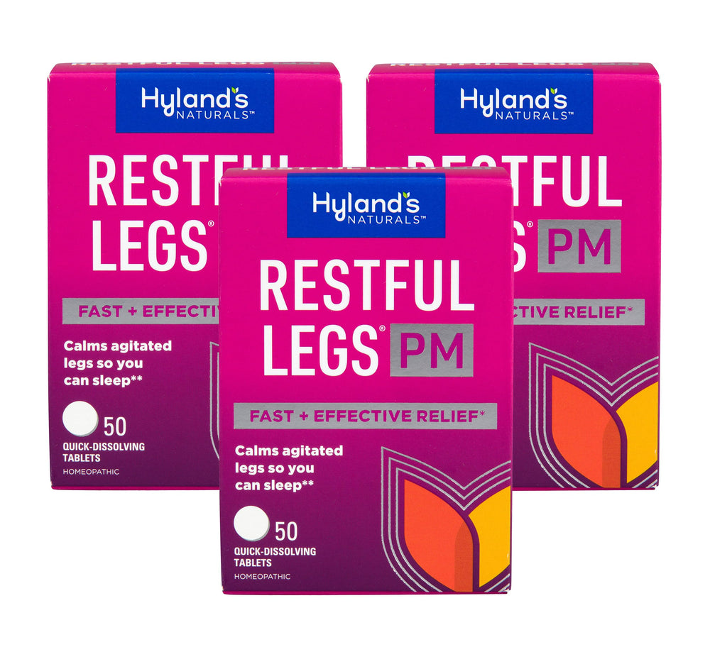 Hyland's Restful Legs PM pack3 display highlighting value sleep support
