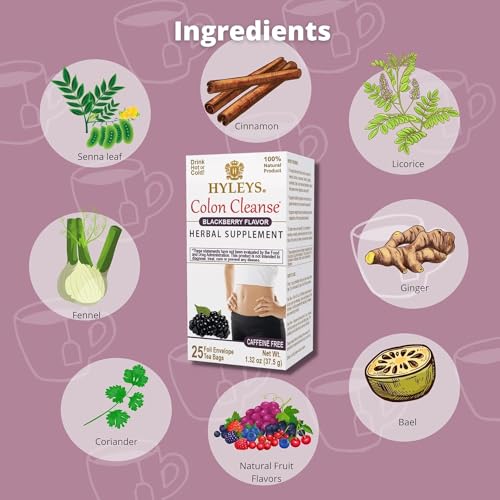 Hyleys Colon Cleanse Tea Blackberry bags arranged for easy daily use