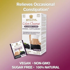Hyleys Colon Cleanse Tea Blackberry in bright kitchen setting for gentle cleansing