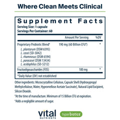 Hyperbiotics Vital Nutrients capsules close‑up highlighting acid‑resistant design.