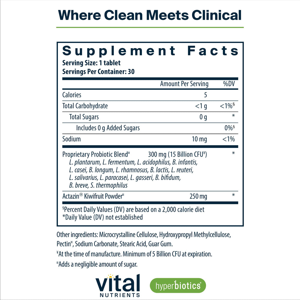 Hyperbiotics Vital Nutrients Pro-15 capsules in bottle for daily digestive support.