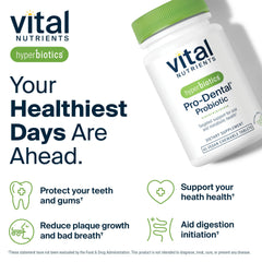 Hyperbiotics Vital Nutrients Pro Dental BLIS K12 M18 visual emphasizes clinically studied strains