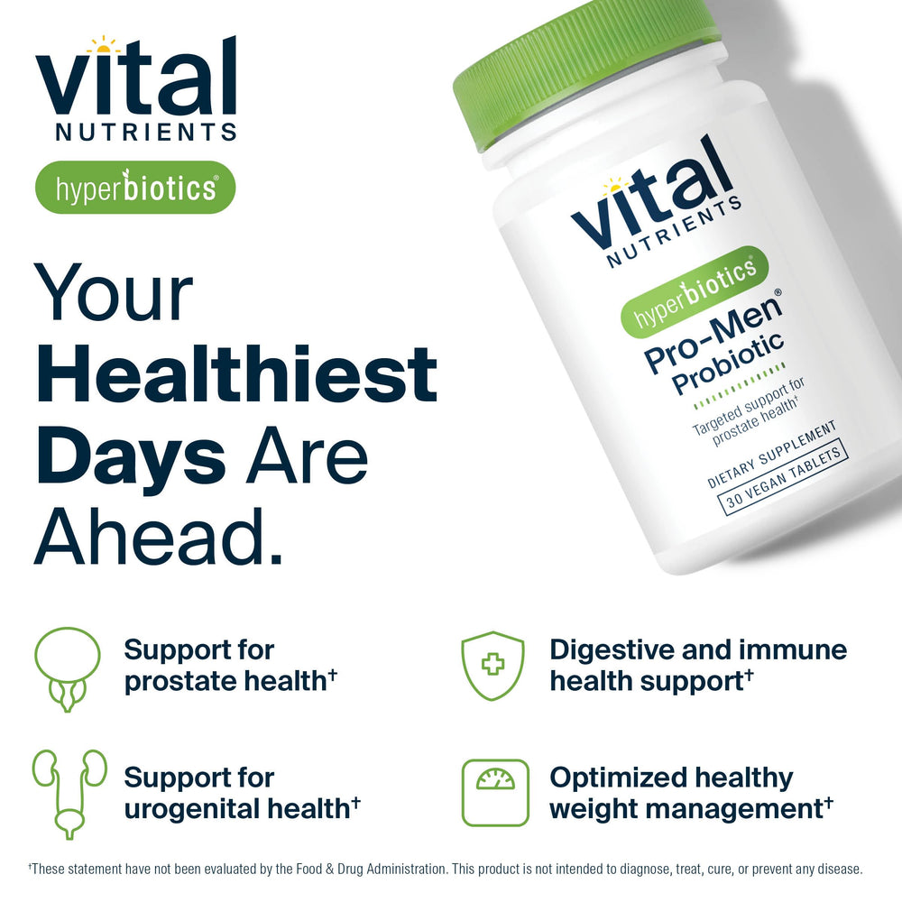 Hyperbiotics Vital Nutrients Pro Men Probiotics supports digestive balance and immunity.