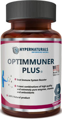 Hypernaturals OPTIMMUNER Plus bottle label highlights immune support benefits.