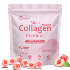 Hywebvctok collagen gummies jar front, peach flavor, for daily beauty and wellness support.