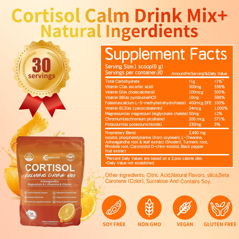 Hywebvctok cortisol drink powder being stirred in a glass for calm, focused afternoons