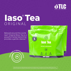 IASO Brewed Tea Original sachet close-up showing plant-based blend.