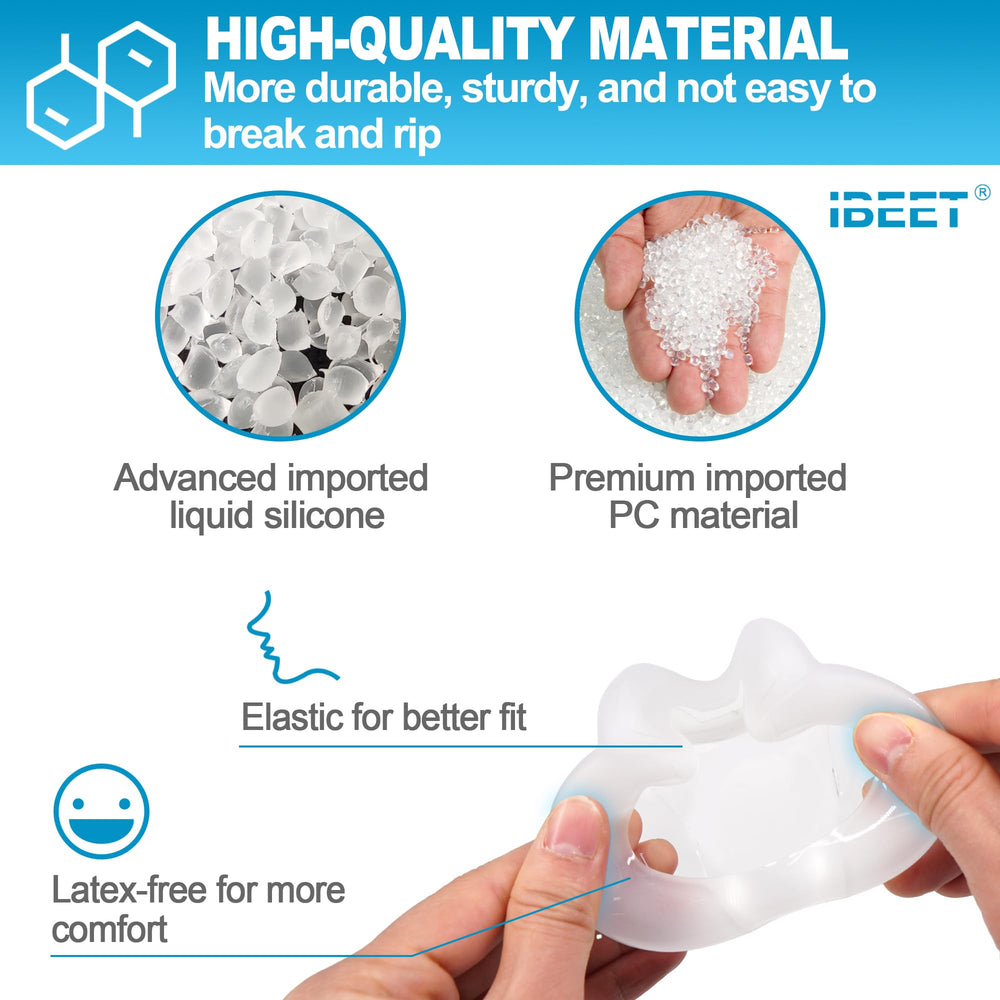 IBEET cushion detail highlights nose-mouth adjustment for comfort.