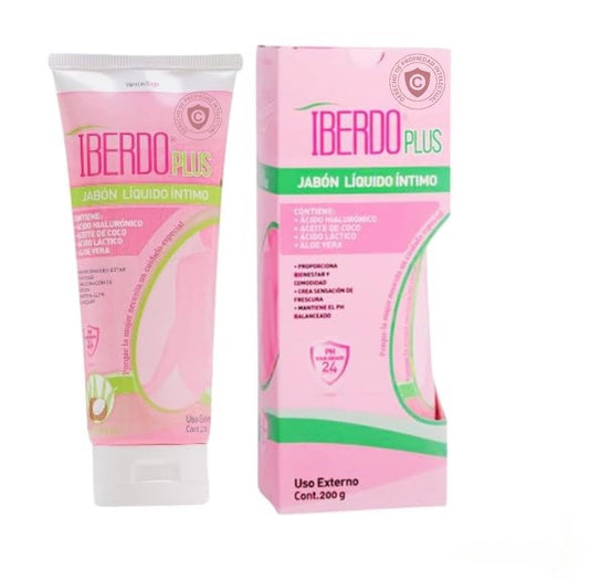 IBERDO PLUS Feminine Wash bottle front for gentle cleansing on sensitive skin.