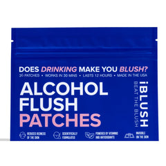 IBLUSH iBlush patch on packaging for discreet alcohol support.