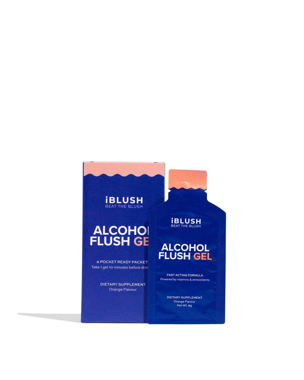 IBLUSH Asian Flush Gel side view promotes portable, travel-ready format