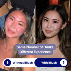 iblush tablets dissolving in water illustrating quick pre-drinking use