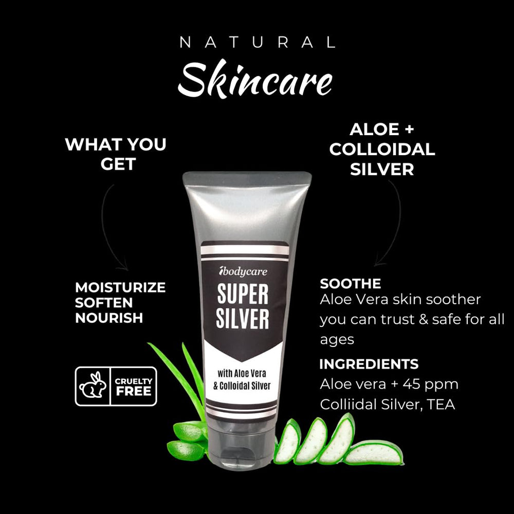 Packaging of ibodycare Super Silver Gel for easy at-home use