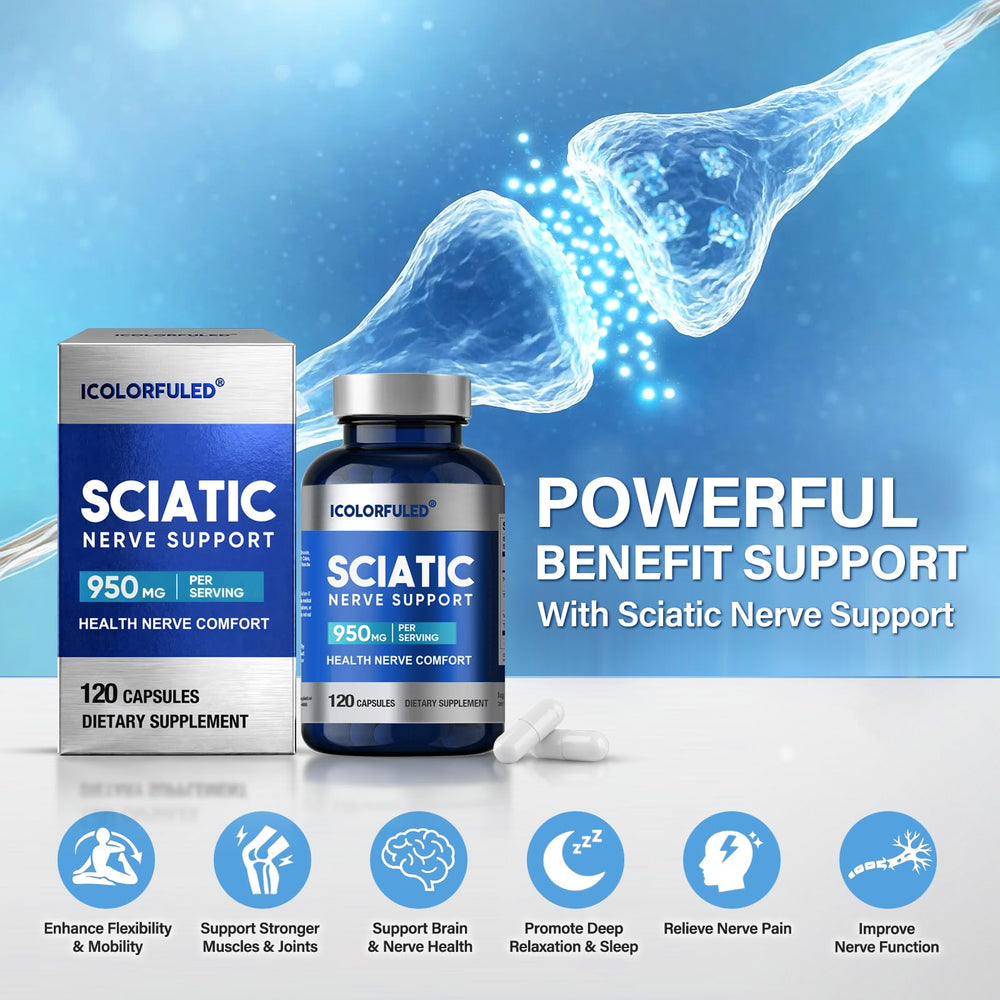 icolorfuled sciatic nerve capsules on shelf indicating reliable nerve health support