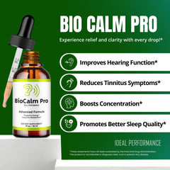 IDEAL PERFORMANCE Bio Calm Pro Tinnitus Drops natural extracts visible in the bottle