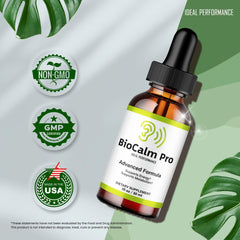 IDEAL PERFORMANCE Bio Calm Pro Tinnitus Drops packaging box highlighting features