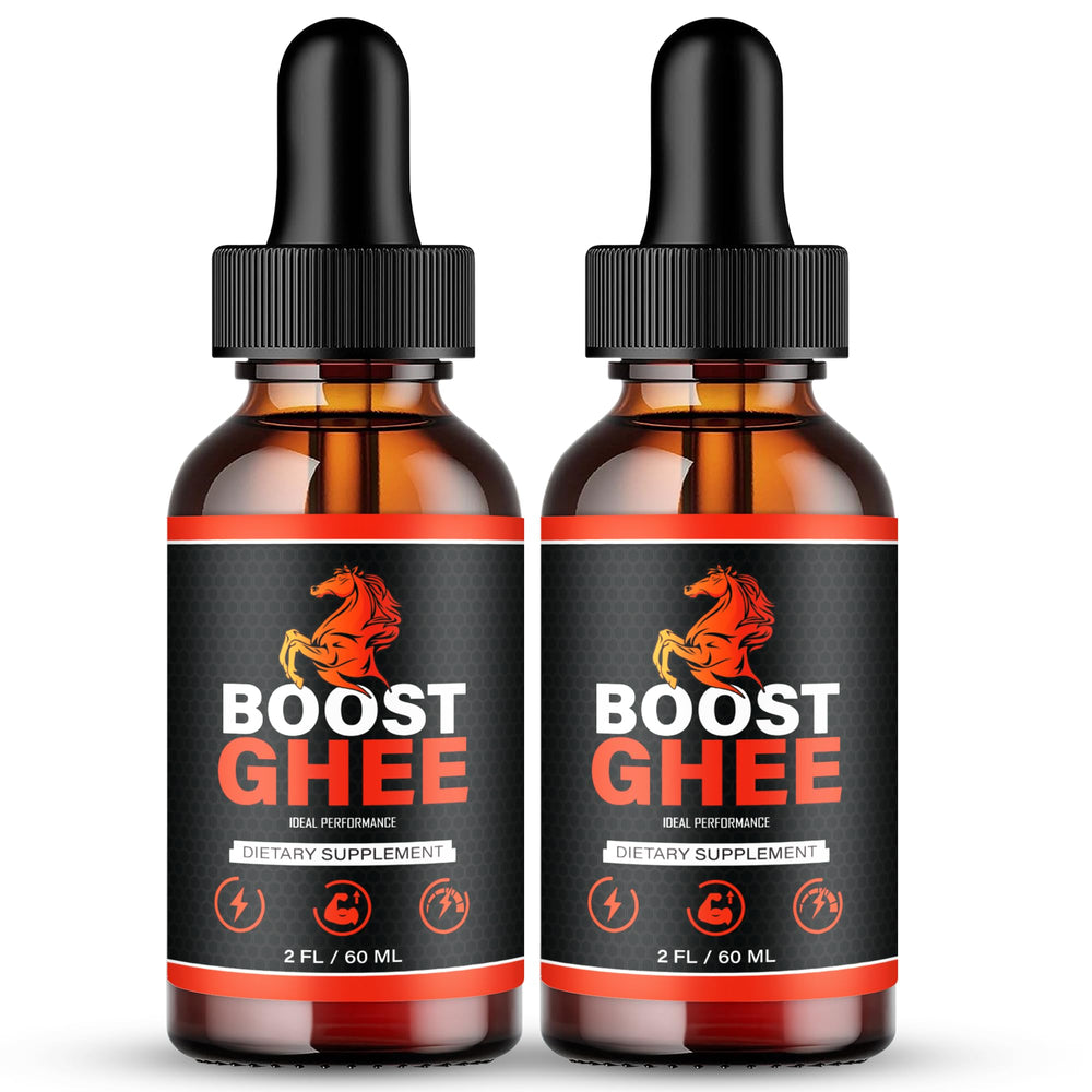 IDEAL PERFORMANCE Boost Ghee Drops bottle shown for convenient daily energy support.