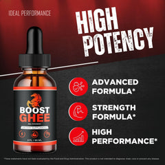 Boost Ghee Drops label highlights all-natural formula.