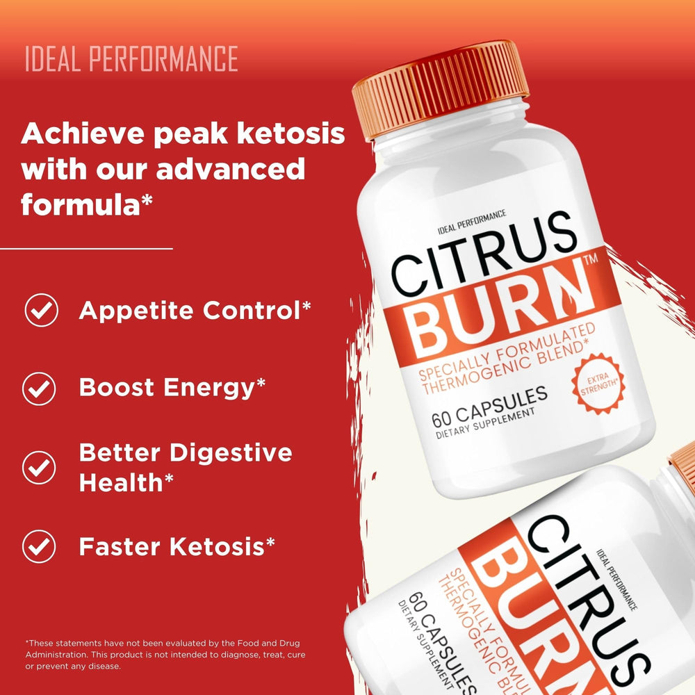 IDEAL PERFORMANCE Citrus Burn Capsules close-up, showing tablet texture for easy swallowing during workouts.